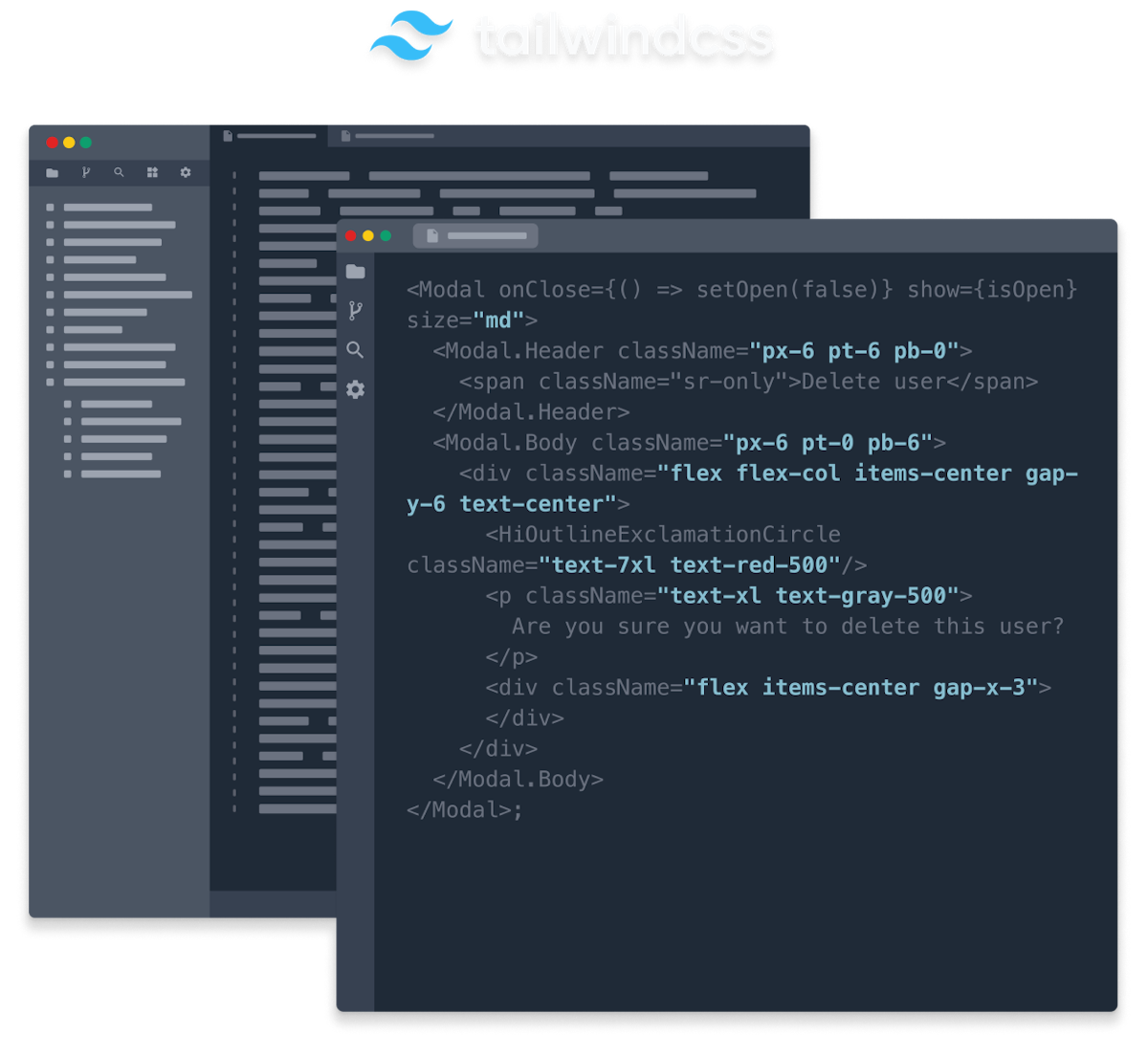 Tailwind CSS with React code (dark mode)